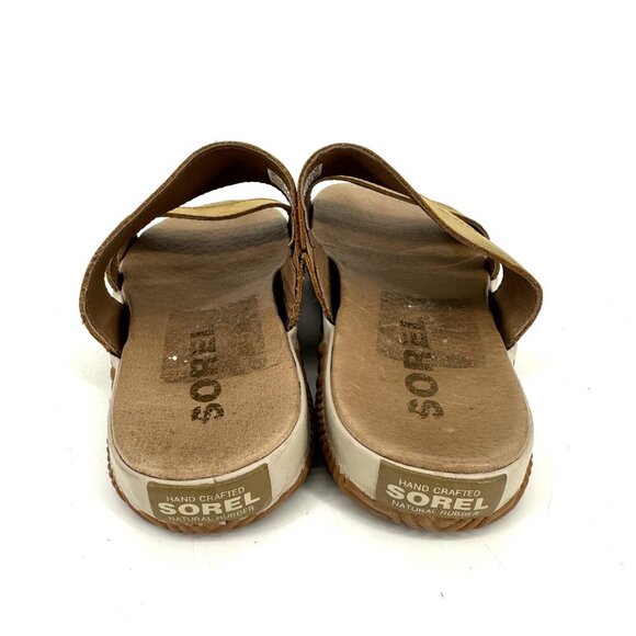 Sorel Out N About Plus Slide Sandals Camel Tan Brown Leather Size 8 - Picture 13 of 16